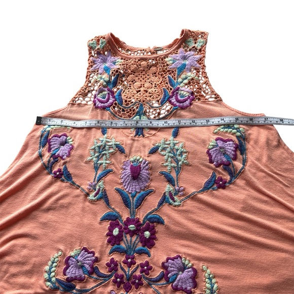 Free People Embroidered Crochet Tank Top Size Small Orange Boho Linen Blend - Picture 8 of 10